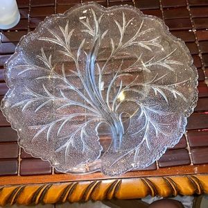 Glass serving platter with divider in the middle
